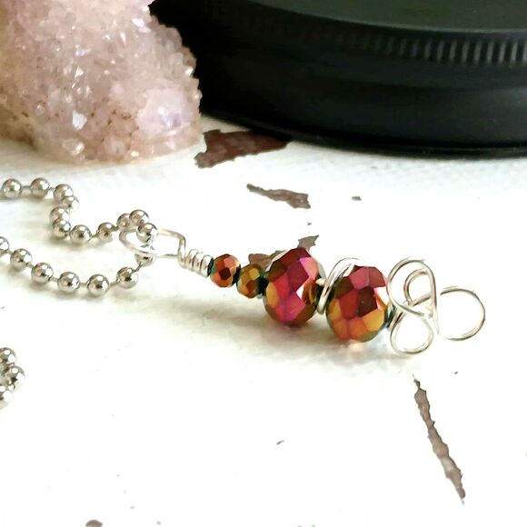 Boho Chic Faceted Glass Pendant Necklace, Ball Chain, 16" - Picture 2 of 3